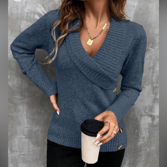 Boho shawl button detail sweater top - Picture 15 of 16